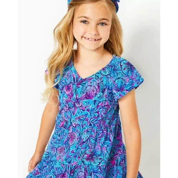 Lilly Pulitzer Girls Mini Kawai Dress Breakwater Blue Cotton S 4-5 YRS 281165
